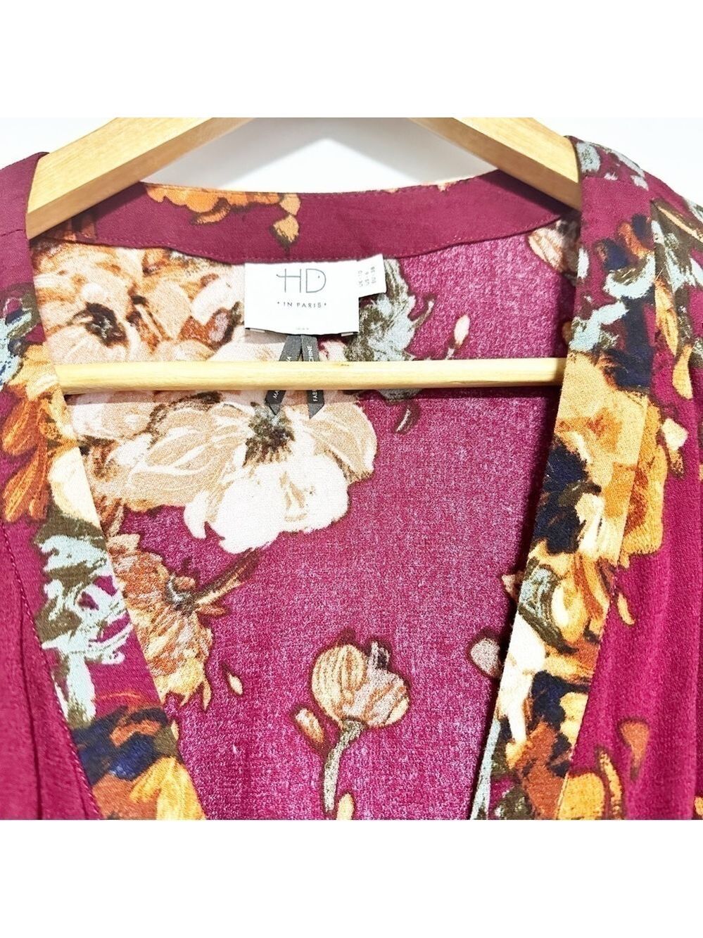 Anthropologie HD in Paris Gail Wrap Blouse Floral Top Deep V Neckline Size US 6 - Picture 6 of 12